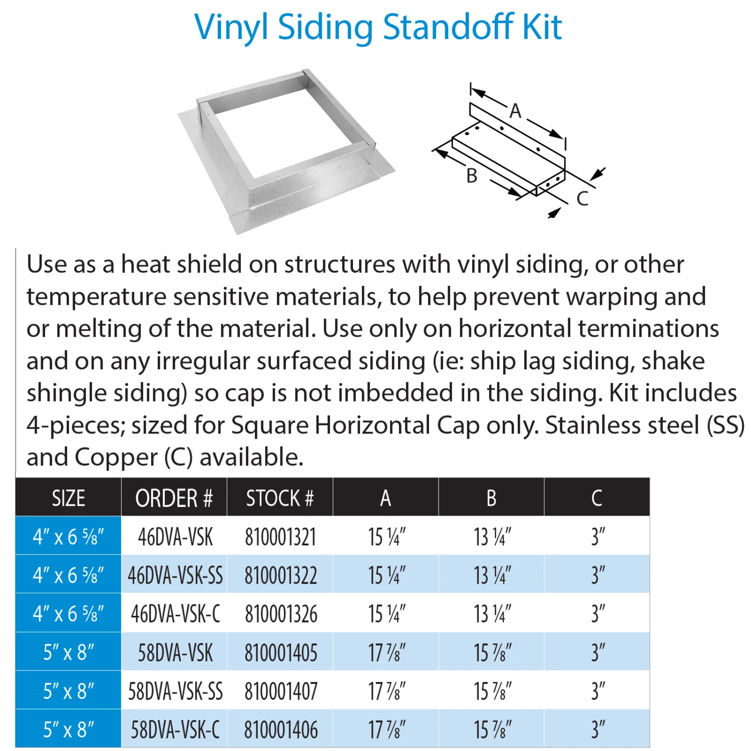 DuraVent DirectVent Pro Vinyl Siding Standoff Kit Direct Vent Pipe For Gas Fireplaces & Gas Stoves - 46DVA-VSK - Image 2