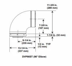 Majestic DVP 5 Inch X 8 Inch Direct Vent 90 Degree Elbow - DVP90ST