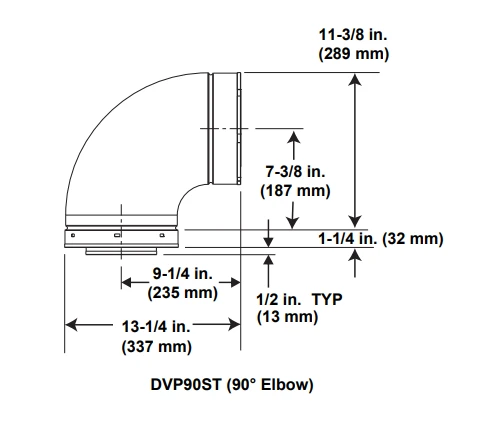 Majestic DVP 5 Inch X 8 Inch Direct Vent 90 Degree Elbow - DVP90ST