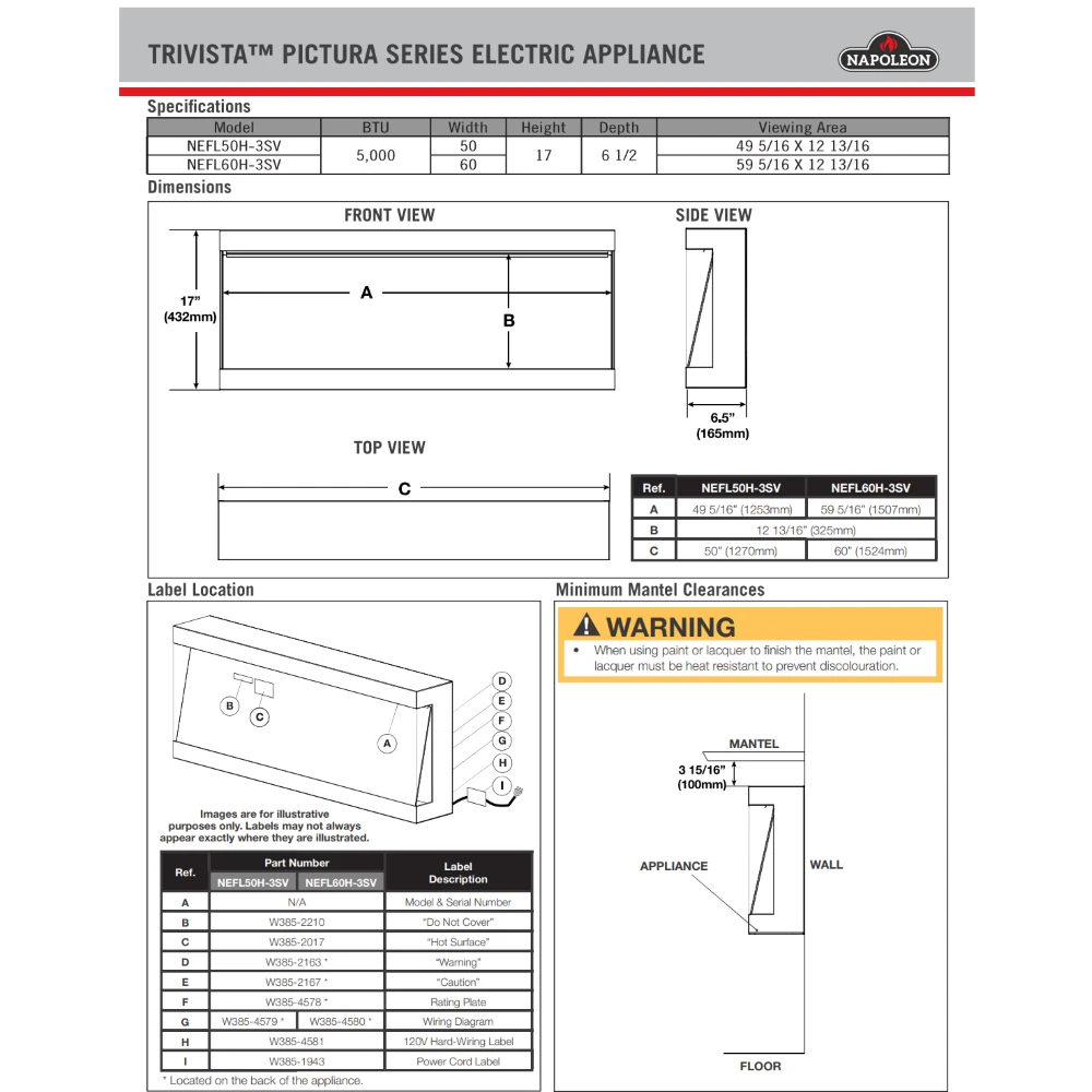 Napoleon Trivista Pictura 50 Wall Hanging Electric Fireplace - NEFL50H-3SV - Image 2